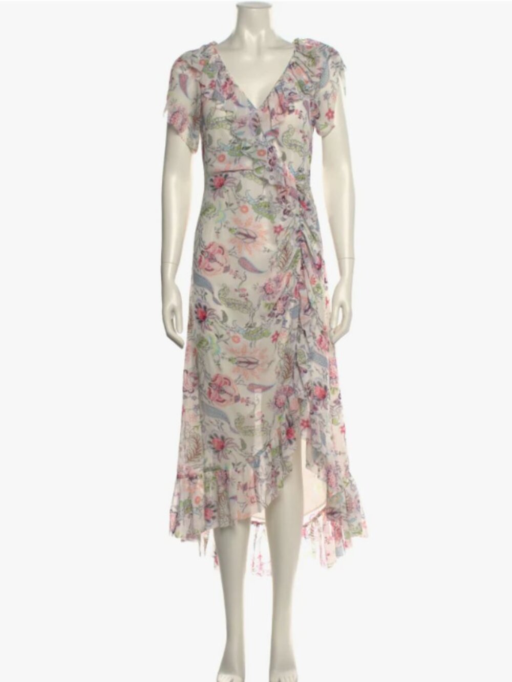 Gorgeous Asymmetrical Ruffled Floral Cinq a Sept dress. Size 12